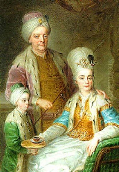 A Group Portrait Of A Noble Family In Ozriental Dress Oil Painting by Heinrich Carl Brandt