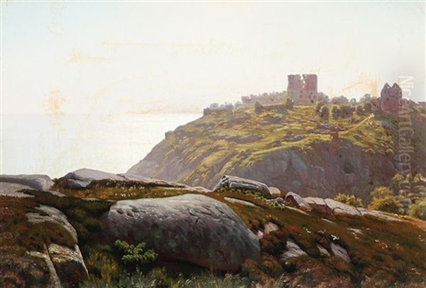 Landscape With The Ruins Of Hammershus In The Background Oil Painting by Johannes Herman Brandt