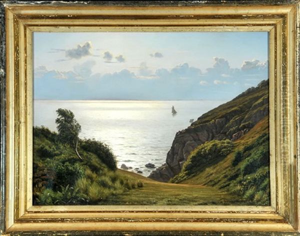 Steilkuste Am Meer Mit Segelboot Oil Painting by Johannes Herman Brandt