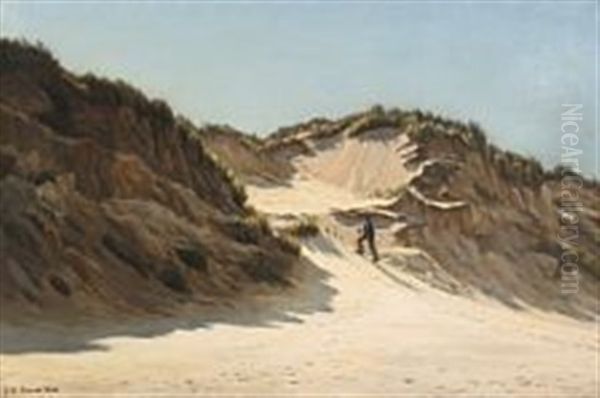 Dune Scenery With Wanderer Oil Painting by Johannes Herman Brandt