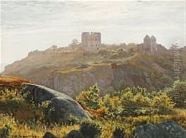 A Summer Day On Bornholm With A View Towards Hammershus Oil Painting by Johannes Herman Brandt