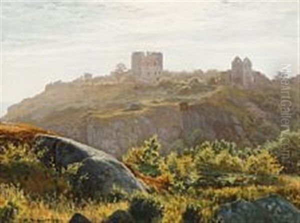 A Summer Day On Bornholm With A View Towards Hammershus Oil Painting by Johannes Herman Brandt