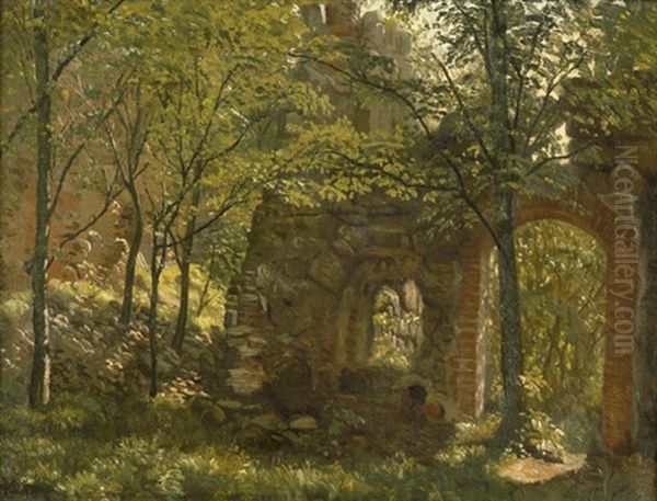 Bewachsene Ruinen Der Festung Hammershus Auf Bornholm Oil Painting by Johannes Herman Brandt