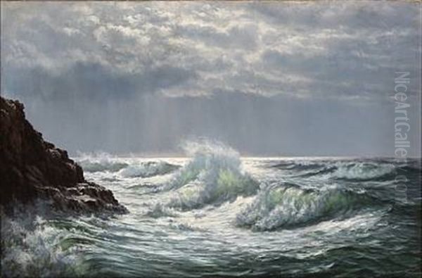 Breakers At Bornholm Island Oil Painting by Johannes Herman Brandt