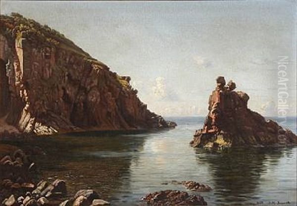 The Coast Off Hammershus With Lovehovederne (lion Heads) On Bornholm Oil Painting by Johannes Herman Brandt