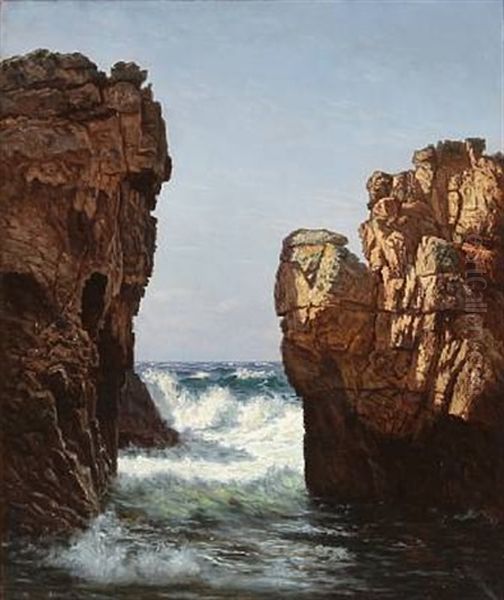 Rocky Coast From Bornholm Oil Painting by Johannes Herman Brandt