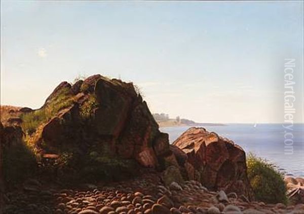 Coastal Scene From Bornholm, Denmark Oil Painting by Johannes Herman Brandt