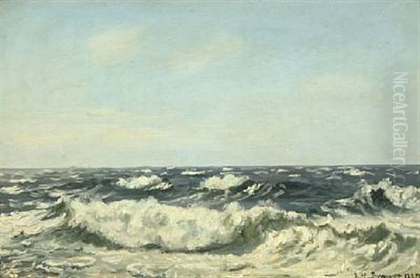 Breakers Under Blue Sky Oil Painting by Johannes Herman Brandt