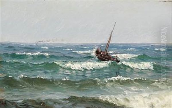 Seascape With A Sailing Ship Leaving The Coast Oil Painting by Johannes Herman Brandt