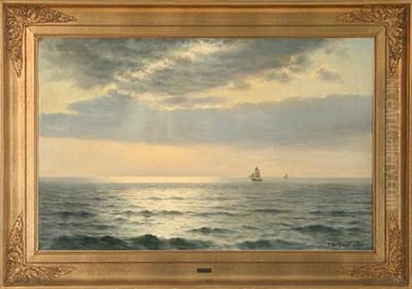 Seascape In Evening Sun Oil Painting by Johannes Herman Brandt