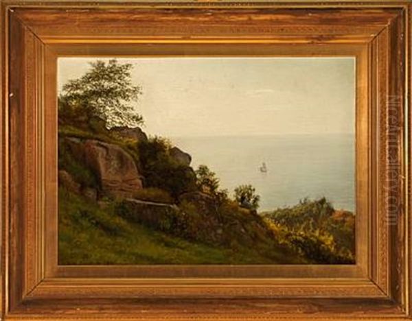 A Young Woman Overlooking The Sea From Bornholm Island Oil Painting by Johannes Herman Brandt