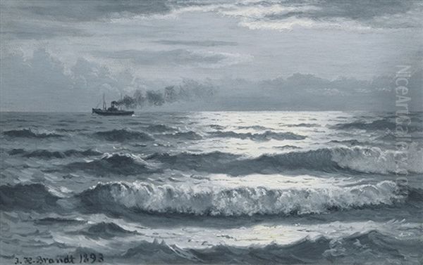 Reflecting Moonlight On The Sea Oil Painting by Johannes Herman Brandt