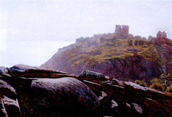 Parti Fra Bornholm Med Udsigt Mod Hammershus Oil Painting by Johannes Herman Brandt