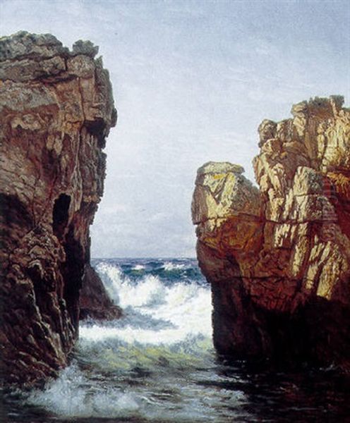 Klippeparti Fra Bornholm Oil Painting by Johannes Herman Brandt