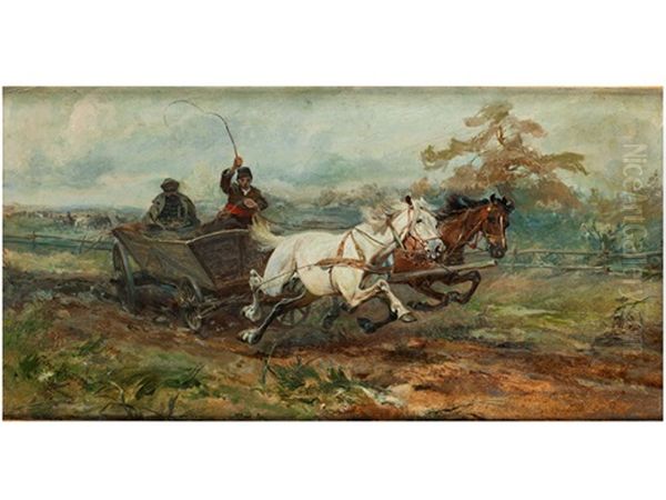 Wilde Fahrt Mit Einem Pferdewagen In Polnischer Landschaft Oil Painting by Jozef Brandt