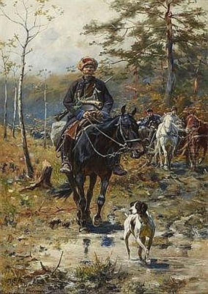 Kosakenreiter Oil Painting by Jozef Brandt