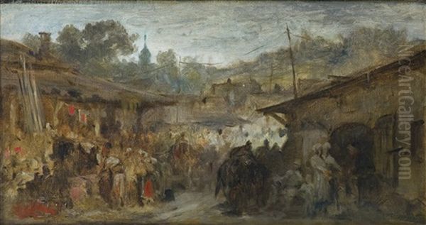 Cracovian Market Oil Painting by Jozef Brandt