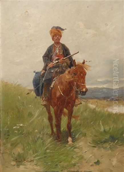 Arab Soldier On Horseback Oil Painting by Jozef Brandt