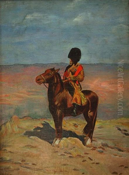 Kosake Zu Pferd In Steppe Oil Painting by Jozef Brandt