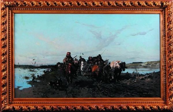 Tabor Mysliwski W Podrozy Oil Painting by Jozef Brandt