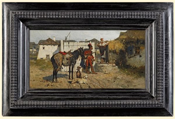 Cossack Courting Oil Painting by Jozef Brandt