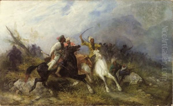 Kaukasische Schlacht Oil Painting by Jozef Brandt