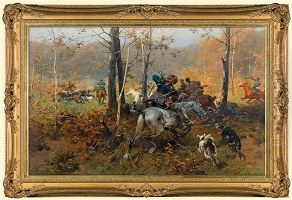 Hunt Oil Painting by Jozef Brandt