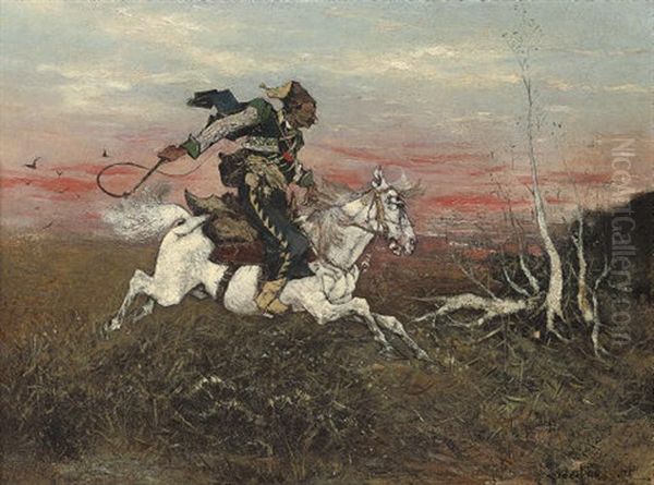 A Cossack Galloping On The Steppe Oil Painting by Jozef Brandt