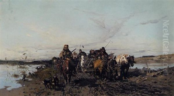 The Caravan Oil Painting by Jozef Brandt