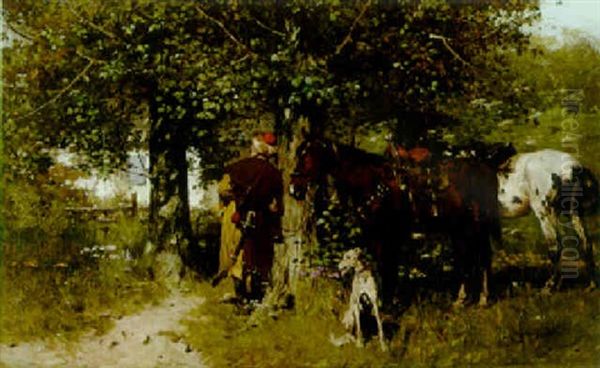 Resting Under The Trees Oil Painting by Jozef Brandt