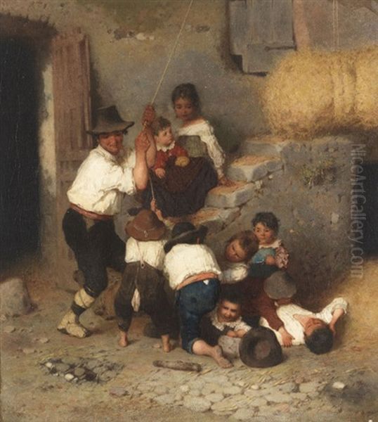 Italienische Bauernfamilie Beim Einlagern Des Heus Oil Painting by Otto Brandt