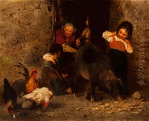 Family Pets Oil Painting by Otto Brandt