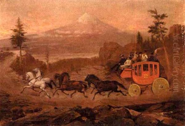 California To Oregon Stagecoach Oil Painting by Lloyd Branson