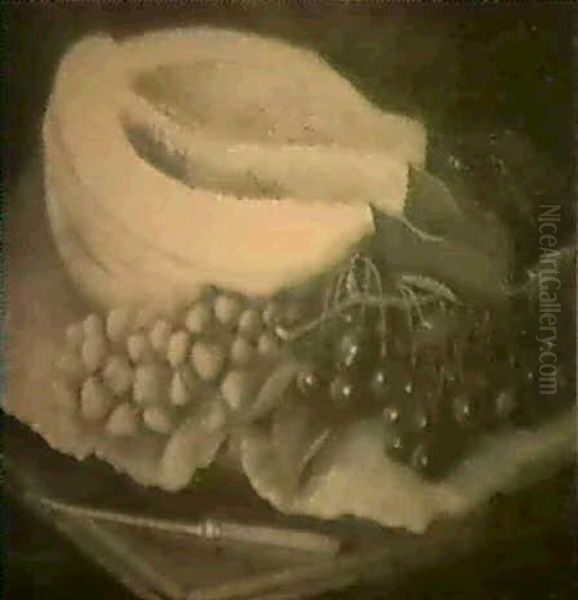 Stilleben Med Melon, Korsbar Och Jordgubbar Oil Painting by Mathilda Brantstrom