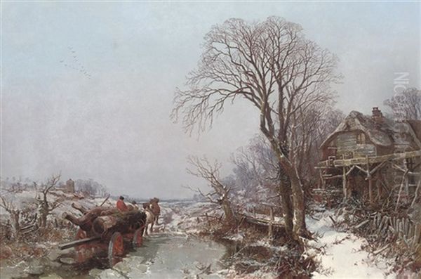 A Hard Day's Work, Winter Oil Painting by Charles Branwhite