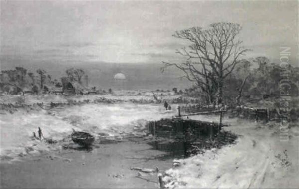 A Winter Landscape At Sunset Oil Painting by Charles Brooke Branwhite