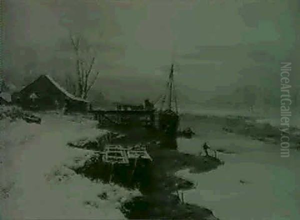 A Winter Evening Near Newport Oil Painting by Charles Brooke Branwhite