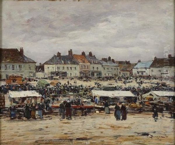 Place De Marche Animee Oil Painting by Louis Braquaval