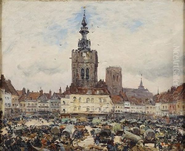 Marche Et Beffroi, Bethune Oil Painting by Louis Braquaval