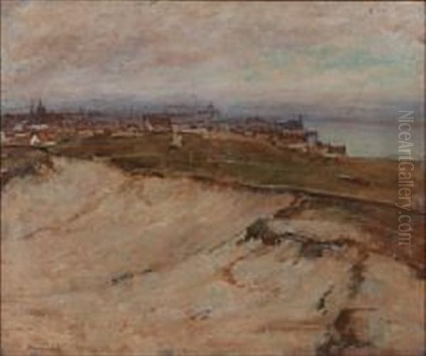 Coastal Scene With A View Towards A City Oil Painting by Louis Braquaval