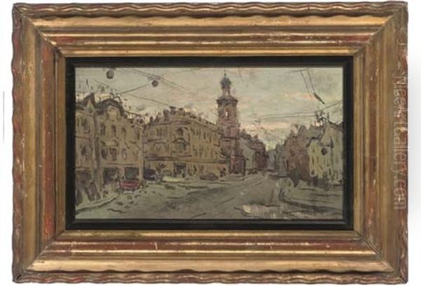 A Quiet Street, Paris (?) (+ A Landscape Study, Verso) Oil Painting by Louis Braquaval