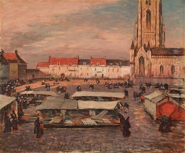 Place Du Marche A Abbeville Oil Painting by Louis Braquaval