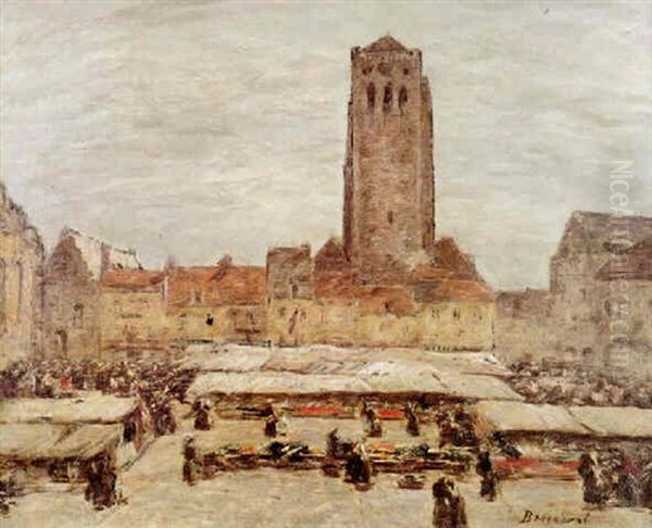 Place Du Marche Animee Oil Painting by Louis Braquaval