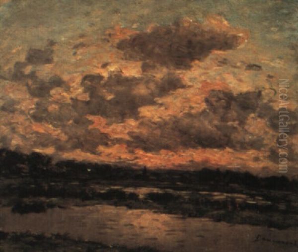 Paysage Au Crepuscule Oil Painting by Louis Braquaval