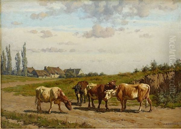 Landskap Med Kor Oil Painting by Jacques Raymond Brascassat