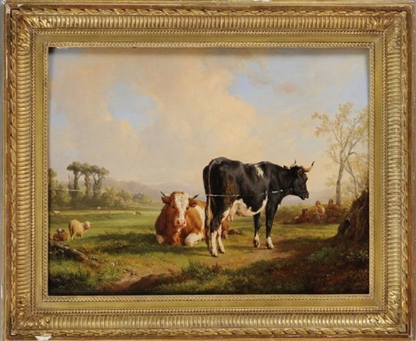 Shepherd With His Flock Oil Painting by Jacques Raymond Brascassat