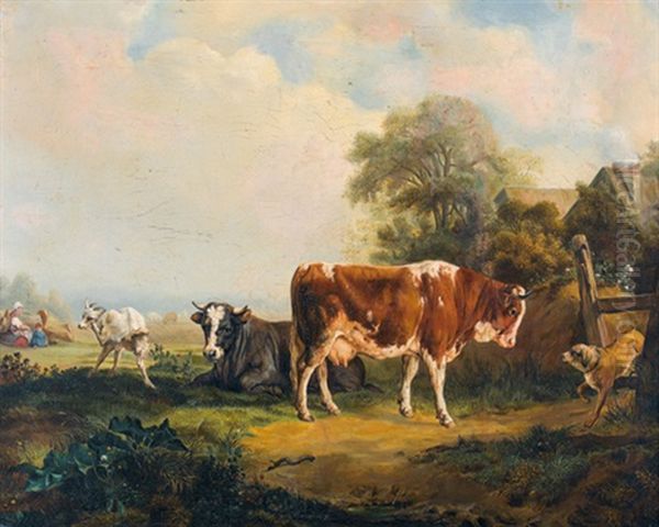 Weidendes Vieh Vor Einem Bauernhaus Oil Painting by Jacques Raymond Brascassat