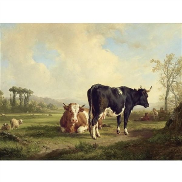 Shepherd With His Herd Oil Painting by Jacques Raymond Brascassat