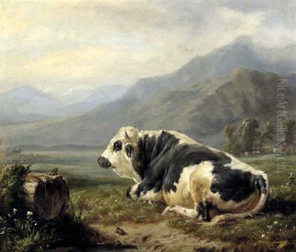 La Grenouille Et Le Taureau Oil Painting by Jacques Raymond Brascassat