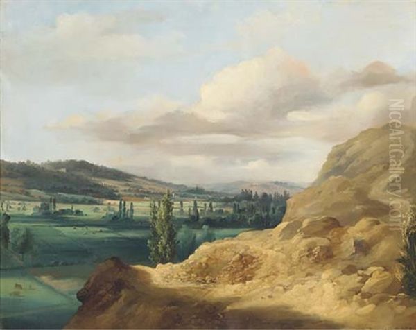 A View Of A Valley From A Rocky Cliff Oil Painting by Jacques Raymond Brascassat